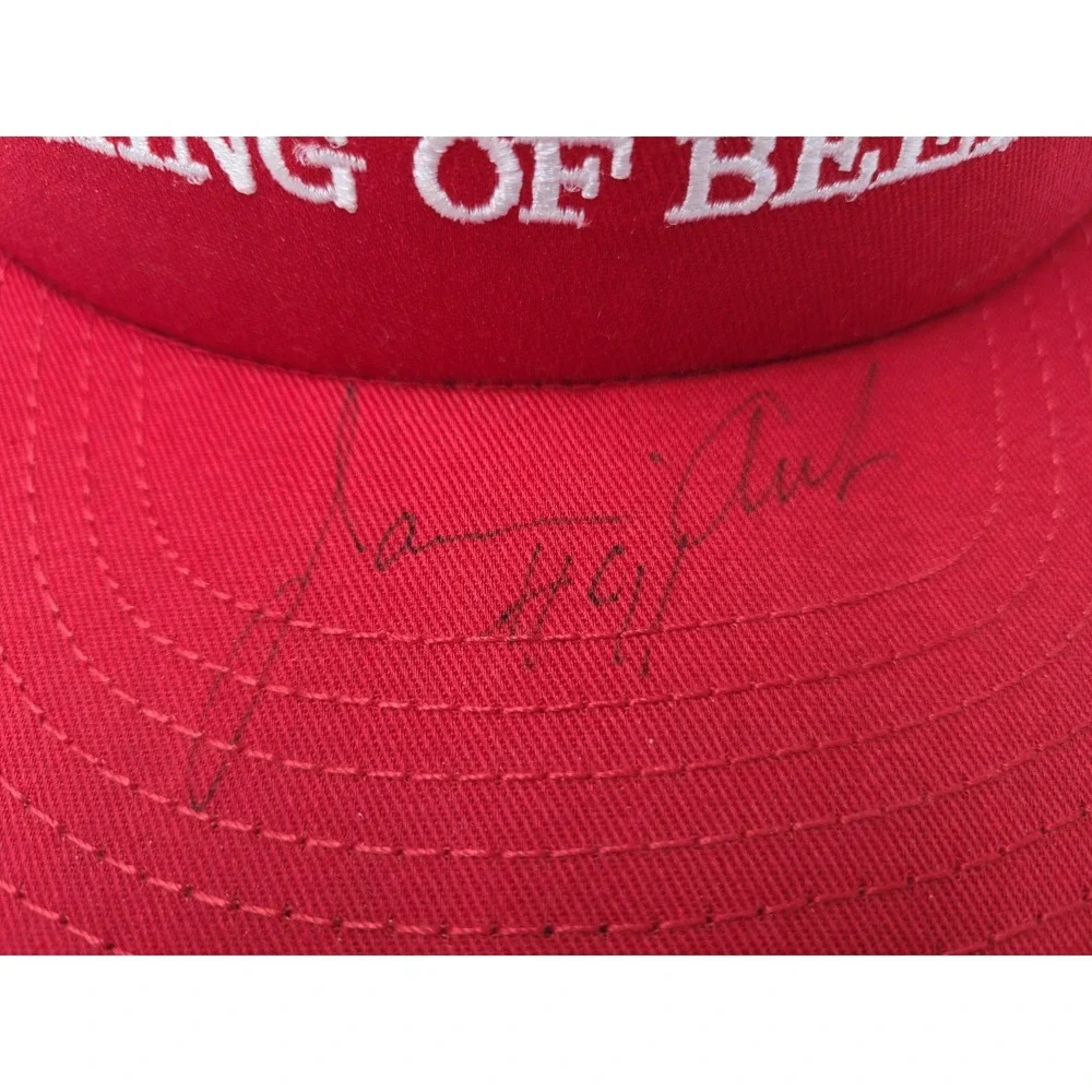 Vintage Budweiser Bud King of Beers Signed Autographed Snapback Hat Cap Beer Red